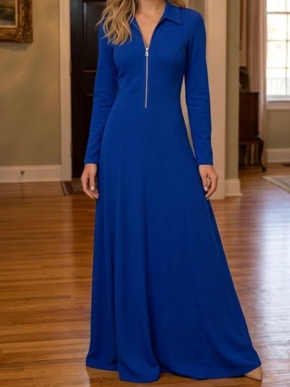 Soft Surroundings Sapphire Blue Ponte Knit Maxi Dress Size Small